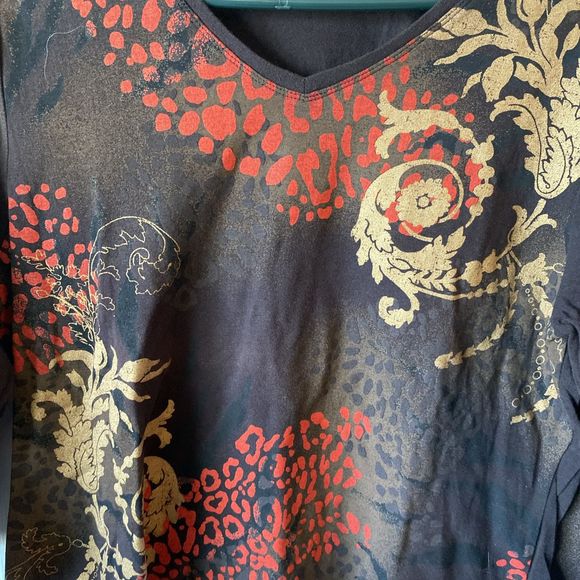 Laura Ashley Blouse Women’s Size Large 3/4 Sleeve V Neck Relaxed Floral Animal - Picture 3 of 8